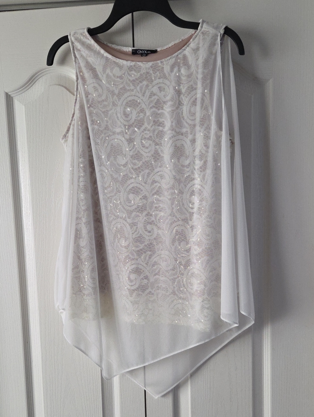 Onyx Ivory Lace Sequin Chiffon Overlay Camisole